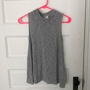 Black/white/gray striped mock neck tank